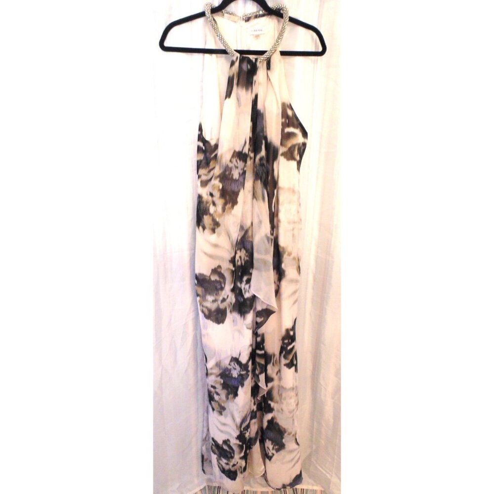 Calvin Klein Elegant Womens Rhinestone Tiered Halter Long Dress Gown sz 16